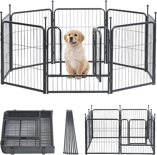 Dog Playpen, Dog Fences for The Yard, Portable Outdoor Dog Playpen for Large/Medium/Small Dogs, Foldable Metal Dog playpen, with Doors (16 Panels, 24")