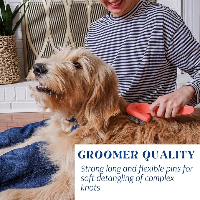 Slicker Brush for Grooming Shedding Medium & Long Haired Dogs - Pin Brush for Poodles, Goldendoodles and Doodle Breeds (Large)