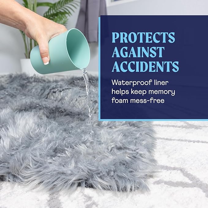 PupRug Orthopedic Dog Bed for Large Dogs with Fluffy Soft Faux Fur and Memory Foam for Joint Pain Relief, Machine Washable and Waterproof Couch Bed, Charcoal Grey, Large/Extra Large