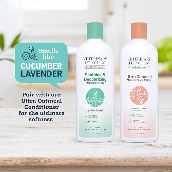 Veterinary Formula Smart Coat Complex Soothing and Deodorizing Oatmeal Shampoo for Dogs, 17 Fl oz – Baking Soda Eliminates Odors, Aloe Vera & Oatmeal Cleanse and Hydrate Skin – Long-Lasting Fragrance