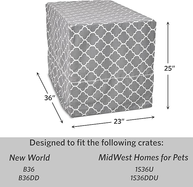 New World Pet Products Dog Crate Cover Featuring Teflon Fabric Protector, Dog Crate Cover Fits Midwest 36-Inch Dog Crates, Light Gray Designer Pattern