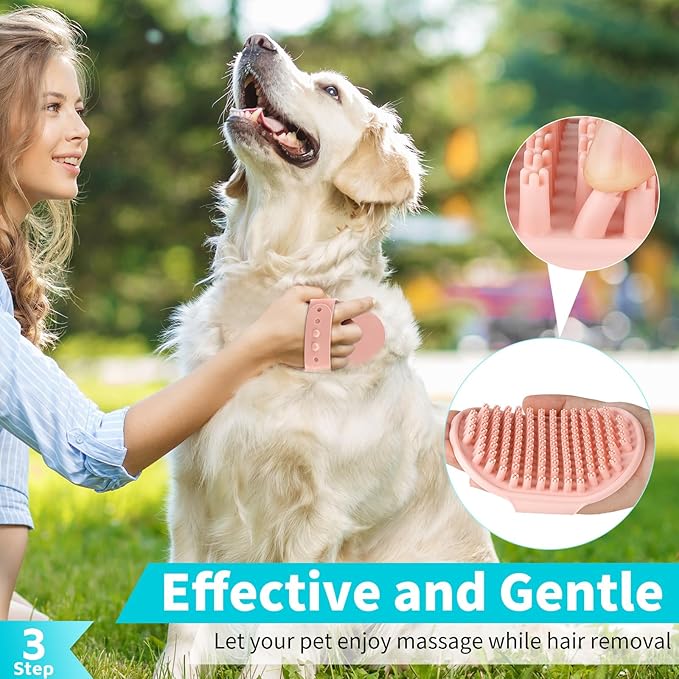 Comotech 3PCS Dog Bath Brush | Dog Shampoo Brush | Dog Scrubber for Bath | Dog Bath Brush Scrubber | Dog Shower/Washing Brush with Adjustable Ring Handle for Short & Long Hair (Blue Pink Blue)