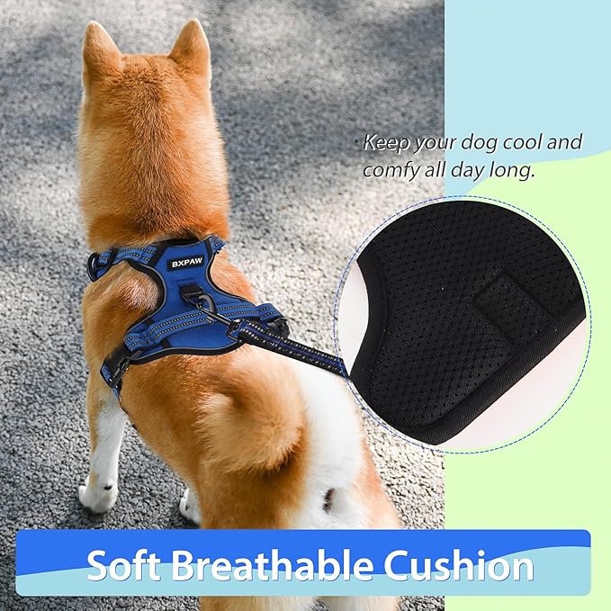 Dog Harness,No Pull Pet Harness Adjustable Reflective Pet Harness Easy Control Handle for Small to Large Dogs Soft Padded Puppy Vest (Blue, Extra Large)