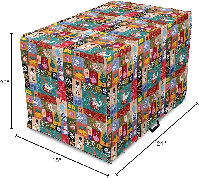 Lunarable Christmas Dog Crate Cover, Modern Design Theme Funny Xmas Winter Patterns Theme, Easy to Use Pet Kennel Cover for Cats & Medium Dogs, 24 Inch, Red Blue