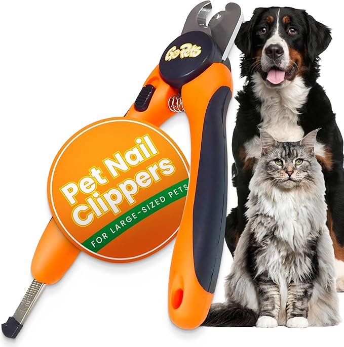 GoPets Pet Nail Clipper for Large Sized Dogs & Cats, Angled Stainless Steel Blades with Safety Guard, Ergonomic Handle for Safe and Effective Trimming, Heavy Duty Nail Clippers for Thick Nails