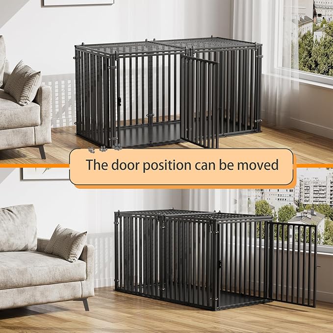 Steel Tube Heavy Anti-Bite Large Dog Crate with Mat Base, 48" L x 28" H Dog Crates for Medium Large Dogs, Big Dog Cage, Dog Kennel, Puppy Dog Playpen with Top, Pet Cage, Indoor, Black2