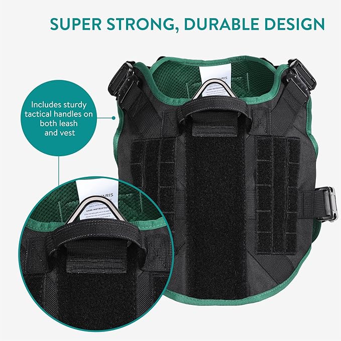 Navaris Tactical Dog Harness and Vest Set - Strong & Adjustable Fit with Metal D Ring, Front Buckles, and Handle - for Military Service Training or Assistance Dogs - Extra Large