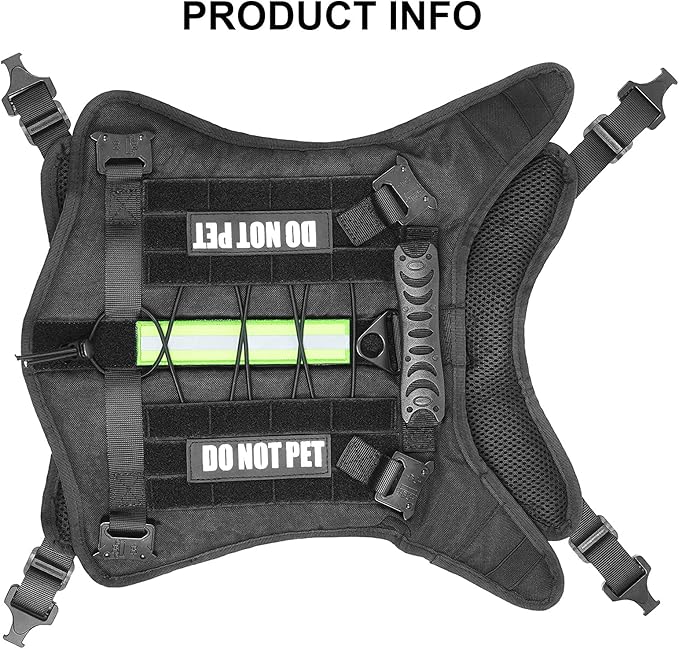 Tactical Dog Harness with All 4 Metal Buckle, Working Dog Vest with Reflective Patch and Reflective Do Not Pet Patch, Dog Vest Harnesses with Handle, Black for Small,Medium, Large Dog, M Size