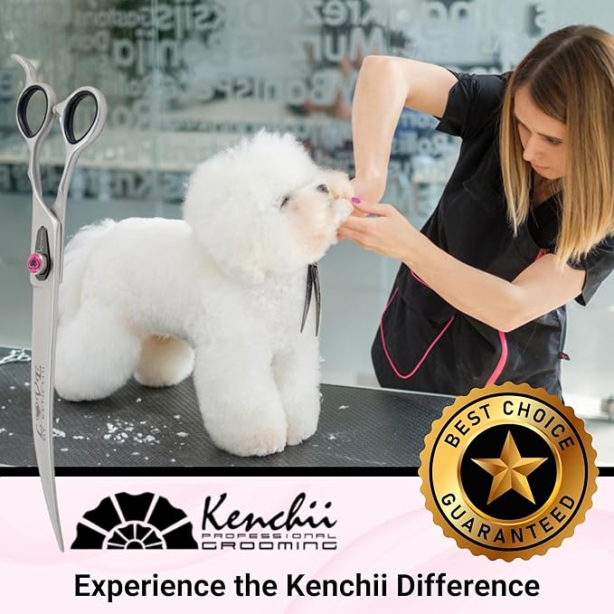 Kenchii Love Left Handed Dog Grooming Scissors, 9 Inch Curved Shears, Dog Scissors for Grooming, Professional Pet Grooming Scissors, Curved Dog Grooming Scissors