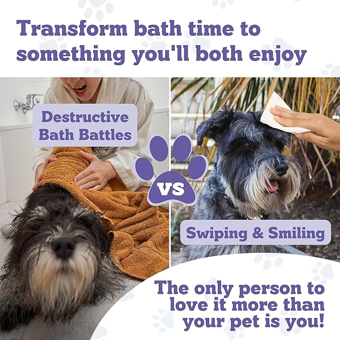 Pets XL Lavender Vanilla Pet Wipes-Deodorizing No Bath Cleaning for Dogs & Puppy Grooming | Ear, Face, Butt, Paw Wet Wipe | Enriched w/Aloe, Chamomile, Oat Amino Acids | Healthier Coat & Skin
