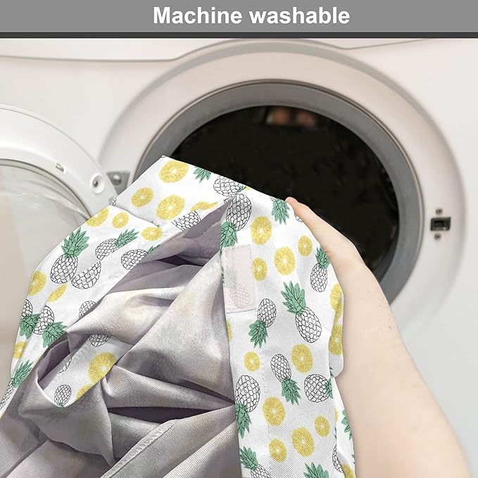 Lunarable Pineapple Dog Crate Cover, Doodle Style Whole and Sliced Pieces, Easy to Use Pet Kennel Cover for Cats & Medium Dogs, 24 Inch, White Yellow Jade Green