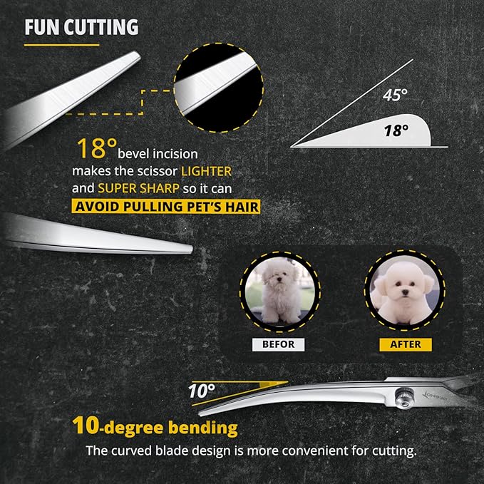 TOMBRO 7.0" Curved Dog Grooming Scissors Professional Curved Scissors for Pets 6CR Stainless Steel Pet Grooming Scissors with Safe Round Tips,Pets Grooming Shears with Offset Handle (Down-curved)