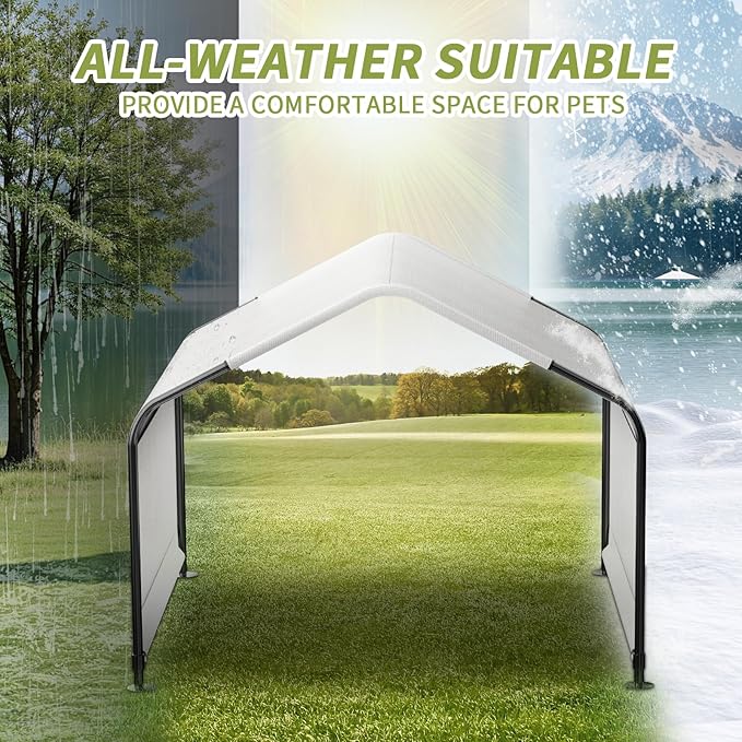 YAZ&OUZ Dog House Outdoor Large Breed, Dog Shade for Outside, 4'x4'x3' Outdoor Dog House Weatherproof & Snowproof with Sturdy Steel Frame & Ground Nails, Chicken House, Duck House