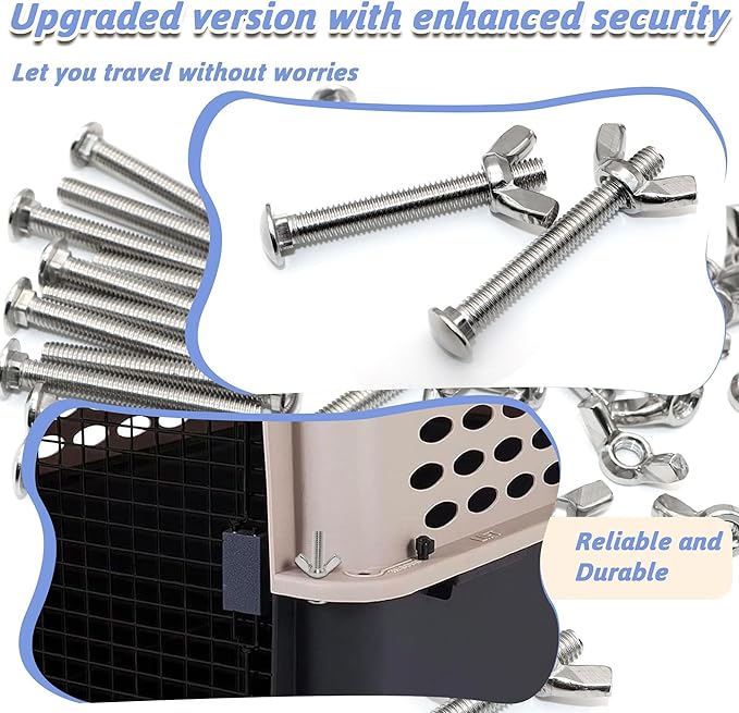 20 Sets Pet Carrier Replacement Fasteners - Heavy Duty Stainless Steel Bolts and Nuts for Kennel - Dog and Cat Replacement Parts, M650-W