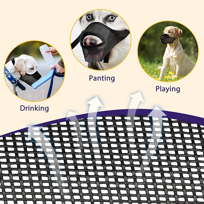 LUCKYPAW Dog Muzzle, Mesh Muzzle for Large Medium Small Dogs with Front Opening Design, Dog Mouth Cover to Prevent Biting, Licking, Chewing, Scavenging, Breathable Pet Muzzle Allows Drinking(Black,XL)
