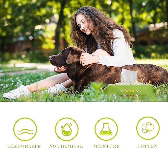 Unscented Hypoallergenic Pet Wipes - Deodorizing Cleaning Wipes for Dogs & Cats, Alcohol-Free & pH Balanced, Thick & Large Wipes for Paws, Body, Bum & Face, 80 Count