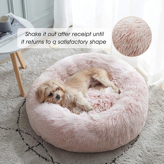 WESTERN HOME WH Calming Dog & Cat Bed, Anti-Anxiety Donut Cuddler Warming Cozy Soft Round Bed, Fluffy Faux Fur Plush Cushion Bed for Small Medium Dogs and Cats