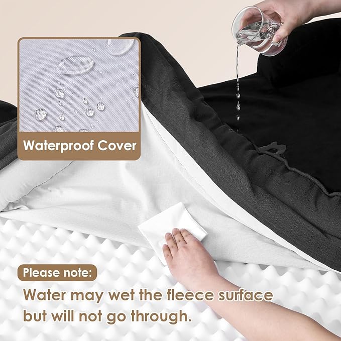 EHEYCIGA Orthopedic XL Dog Beds, Waterproof Memory Foam Dog Bed for Extra Large Dogs, Non-Slip Bottom and Egg-Crate Foam Big Dog Couch Bed with Washable Removable Cover, Black