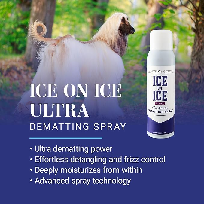 Chris Christensen Ice on Ice Ultra Conditioning Dematting Spray, Dog Conditioner, Groom Like a Professional, Lightweight Formula, Dematts & Detangles, Conditions & Protects, Made in The USA, 13.2oz