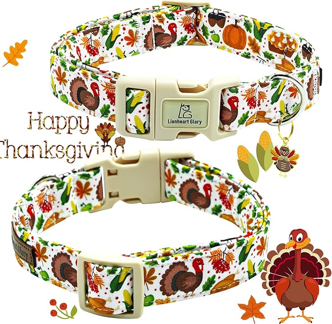 Lionheart glory Turkey Dog Collar, Thanksgining Day Dogs Collar Adjustable Soft Comfortable Collars for Medium Dogs Girl or Boy Pet Gift Fall Cute Collar Quick Release Plastic Buckle