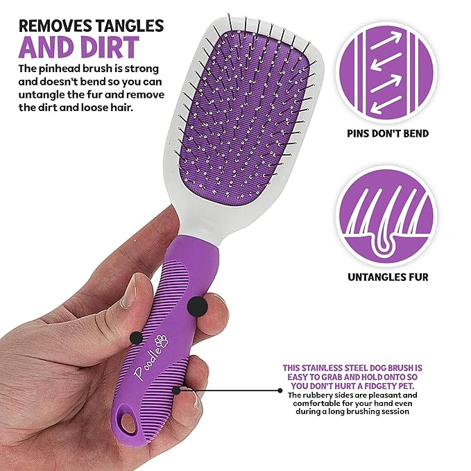 Stainless Steel Grooming Brush For Dogs - Ever Gentle Slicker Brush With Rubber Handle And Hook