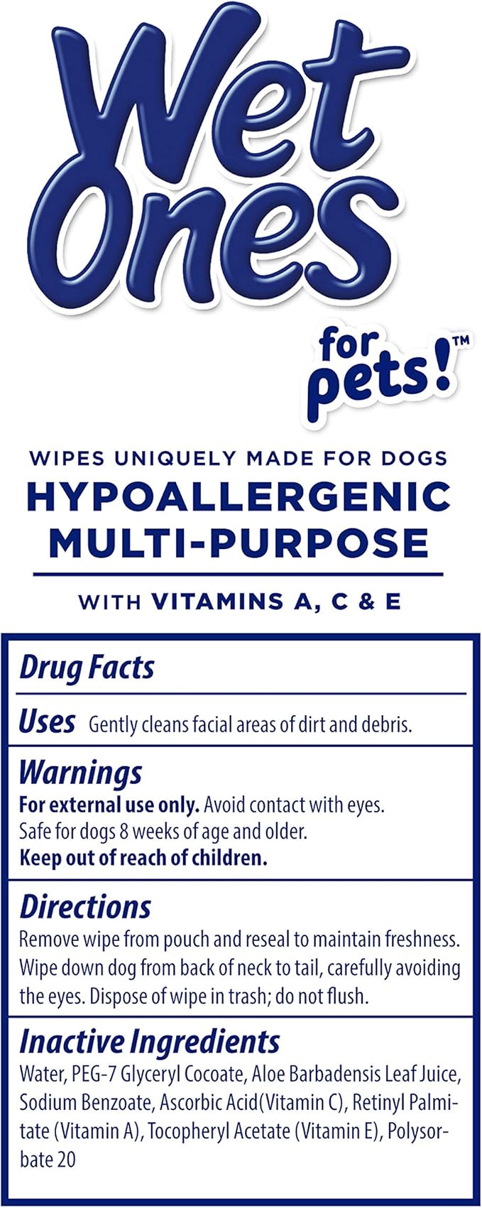 Wet Ones for Pets Multi-Purpose Dog Wipes with Vitamins A, C & E | Fragrance-Free Dog Wipes for All Dogs Wipes Multipurpose | 50 Count Canister - 3 Pack