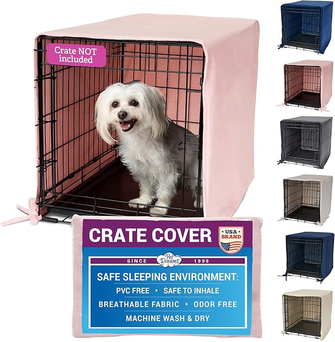 Pet Dreams Dog Crate Cover - Breathable Fabric Kennel Topper for Single-Door Crates, Fits iCrate Dog Cages 18, 24, 30, 36, 42, 48 Inches (Pink, X Small, 18")
