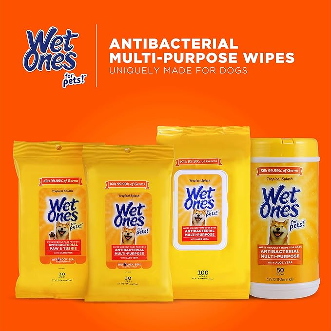 Wet Ones for Pets Multi-Purpose Dog Wipes with Aloe Vera, 50 Count - 3 Pack | Dog Wipes for All Dogs in Tropical Splash, Wipes for Paws & All Purpose
