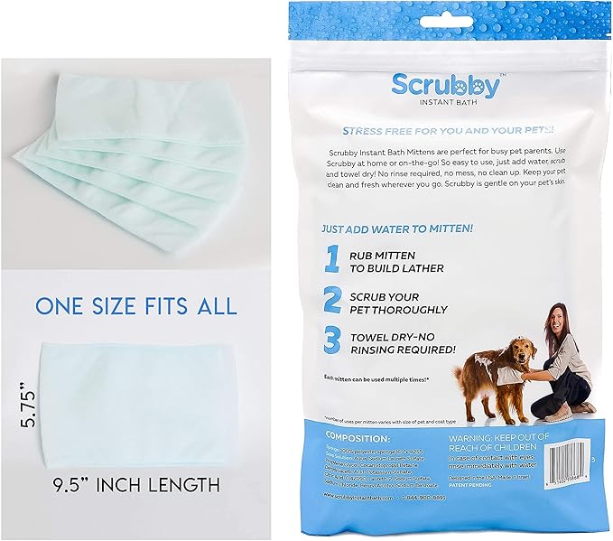 No Rinse Pet Wipes, Rinse Free Shampoo Mittens for Dogs and Cats, Bath Wipes for Bathing and Washing Pets, Hypoallergenic No Rinse Wash Mitt for Grooming, Lather Wipe Dry - 15 Pack