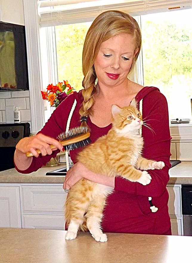 Double Sided Dog Brush - for Long or Short Haired Dogs and Cats Natural Bamboo Eco Friendly Pet Grooming Dual Sided Pin and Bristles for Deshedding Hair