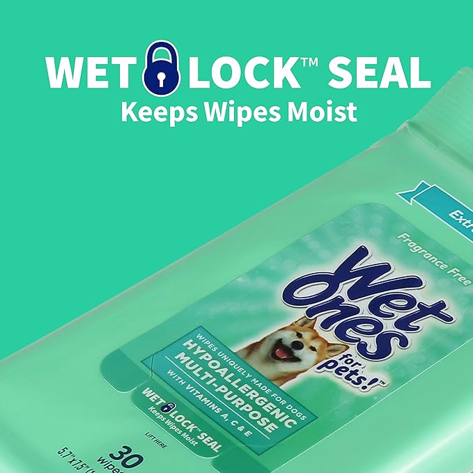 Wet Ones Multi-Purpose Pets Wipes - 300ct Total Dog Wipes with Vitamins A, C + E - Fragrance-Free, Wet Lock Seal