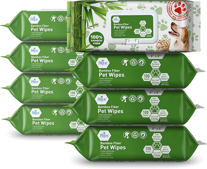 MED PRIDE 100% Bamboo Fiber Hypoallergenic Dog Wipes for Paws and Butt, Alcohol & Paraben-Free, Deodorizing, 8”X8”, 800 Wipes