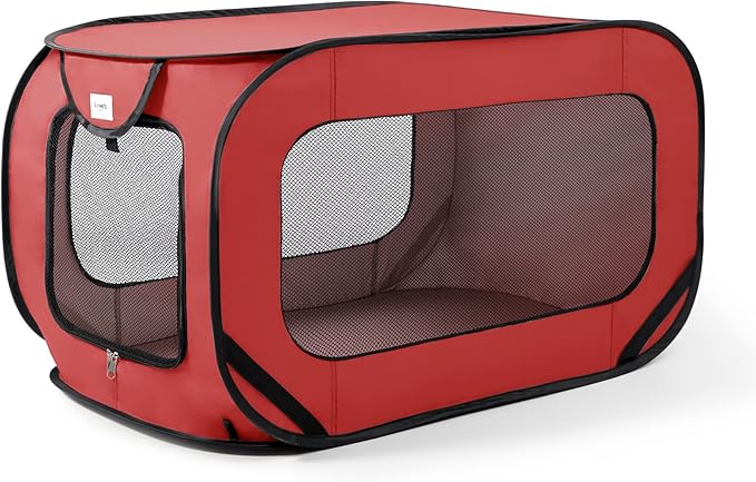 Love's cabin 36in Portable Large Dog Bed - Pop Up Dog Kennel, Indoor Outdoor Crate for Pets, Portable Car Seat Kennel, Cat Bed Collection, Red