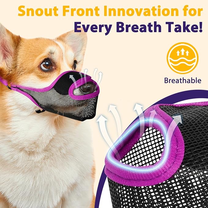 LUCKYPAW Dog Muzzle, Mesh Muzzle for Large Medium Small Dogs with Front Opening Design, Dog Mouth Cover to Prevent Biting, Licking, Chewing, Scavenging, Breathable Muzzle Allows Drinking(Purple,M)