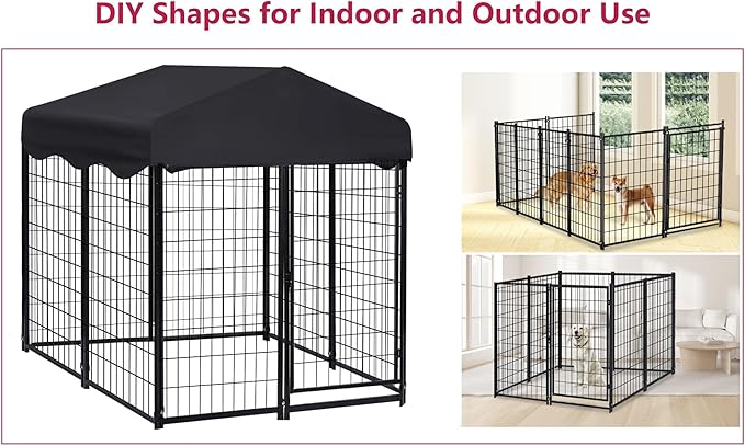 Large Dog Kennel Outdoor, Dog House with Waterproof Cover for Medium to Small Dogs 4.5'H x 4'L x 4'W ft Dog Kennel Outside, Outdoor Pet Enclosures Crate Cage Playpen Run Indoor
