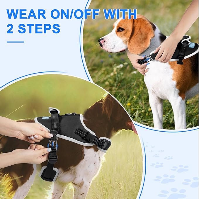 Reflective Tactical Vest Harness, Heavy-Duty for Large Dogs, Adjustable with Handle, Ideal for Training, Hunting, Walking - Black, XL.