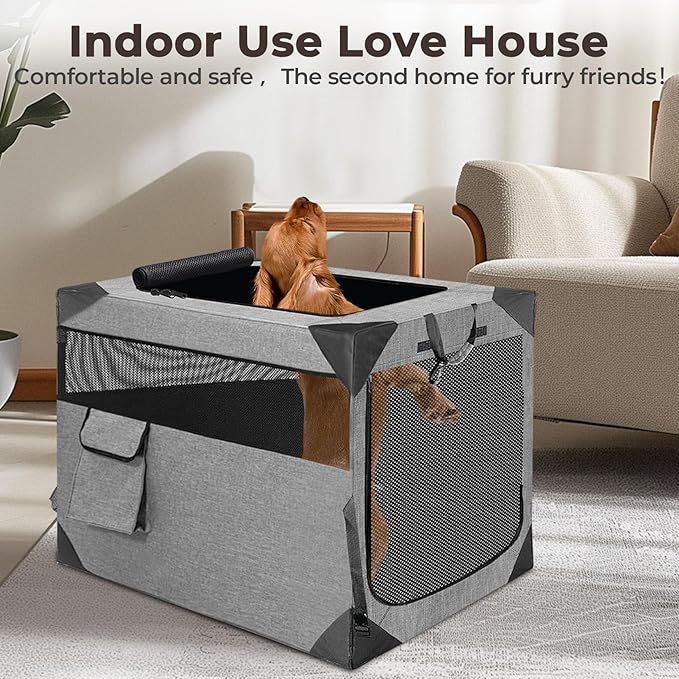 Dog Crates,Collapsible Soft Travel Crate for Medium Dogs (3 Year Warranty), Indoor & Outdoor Portable Pet Kennel with Chew Proof Mesh Door (30" L x 21" W x 21" H, Dark Gray) 