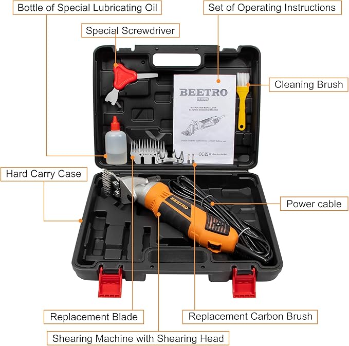 BEETRO 550W Electric Professional Sheep Shears, Animal Grooming Clippers for Sheep Alpacas Goats and More, 6 Speeds Heavy Duty Farm Livestock Haircut, with an Extra Set of Shearing Blades