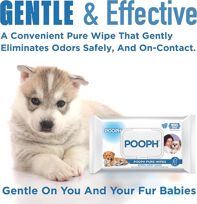 POOPH® Pure Wipes™ – Odor-Elimination | Dog Paw Cleaner Butt Face Ear & Fur | No Fragrance, No Harsh Chemicals | Gentle & Effective On-The-Go Clean for Pets, Cars | Puppy Essentials & - 100 Count Pack