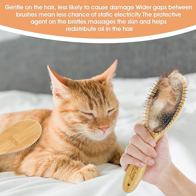 Molain Dog Grooming Brush - 20mm Stainless Steel Round Pins, Bamboo Handle, No Scratch Brush for All Hair Types (1Pc)