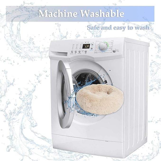 Small Dog Bed Calming Dogs Bed for Small Medium Large Dogs Anti-Anxiety Puppy Bed Machine Washable Warming Cozy Soft Pet Round Bed Fits up to 10-100 lbs (23”Small(Pack of 1), Beige)