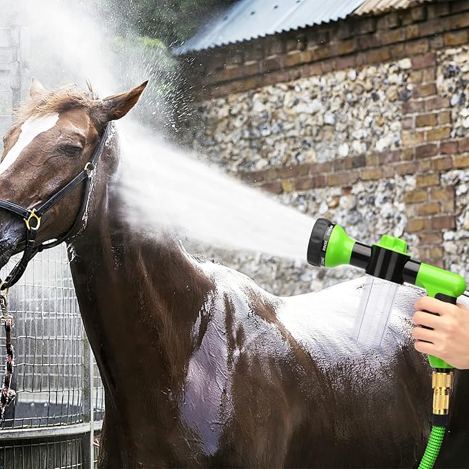 Rypet Dog Wash 7 Pieces Pet Bathing Tool Set Includes Expandable Hose Nozzle Foam Sprayer Connector Dog Rubber Brush for Bathing Pets, Washing Cars and Watering Plants