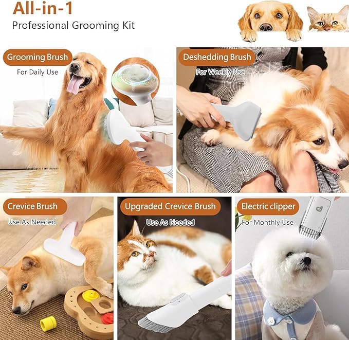 Pet Grooming Vacuum,Pet Grooming Kit & Vacuum Suction 99% Pet Hair,Dog Vacuum for Shedding Grooming,Pet Grooming Vacuum for Dogs&Cats,5 in-1 Pet Grooming Kit,Dog Hair Remover