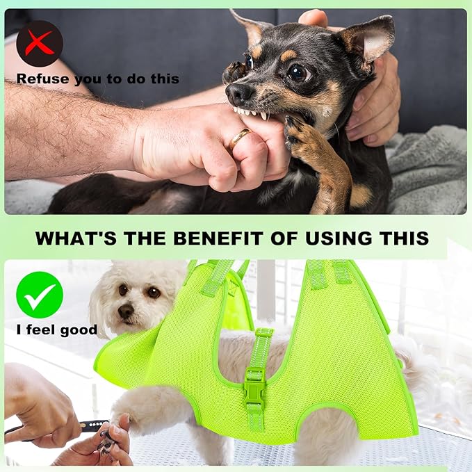 Dog Grooming Hammock Harness for Cats Dogs, Dog Grooming Harness with Pet Nail Clipper Trimmer, Dog Hanger Sling Trimming Clipping Nails (Small, Green)
