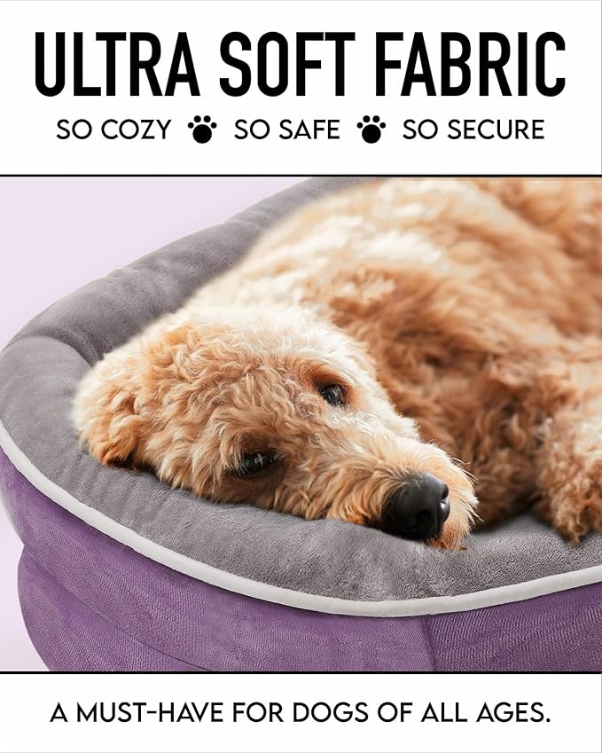 OhGeni Orthopedic Dog Bed for Large Dogs, Dog Couch Design with Egg Foam Support, Removable, Washable Plush Cover and Non-Slip Bottom with Four Sided Bolster Cushion (Purple)