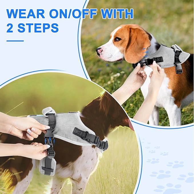 Reflective Tactical Vest Harness, Heavy-Duty for Large Dogs, Adjustable with Handle, Ideal for Training, Hunting, Walking - Grey, Medium.