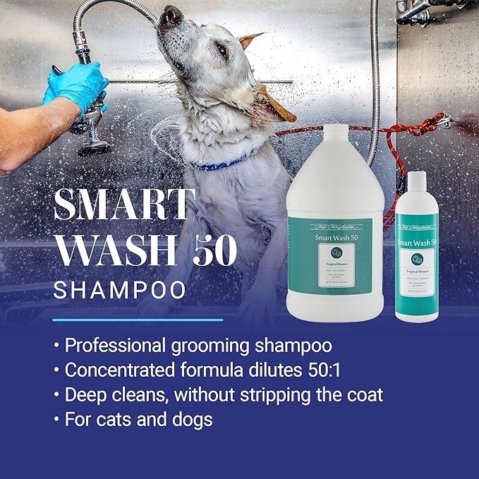 Chris Christensen Smartwash50 Tropical Breeze Ultra Concentrated Dog Shampoo, Makes Up to 50 Bottles, Groom Like a Professional, Delightfully Fragranced, Suitable for All Coats, Made in USA, 16 Oz