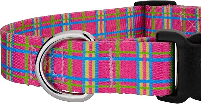 Country Brook Petz - Deluxe Bubblegum Pink Plaid Dog Collar - Made in The U.S.A. - Plaid and Argyle Collection Featuring Charming Designs (1 Inch, Medium)