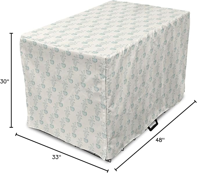 Lunarable Drinks Dog Crate Cover, Soft Pattern of Hand Drawn Hot Tea Cups Sketched Beverages Design, Easy to Use Pet Kennel Cover for Medium Large Dogs, 48 Inch, Eggshell and Pale Teal