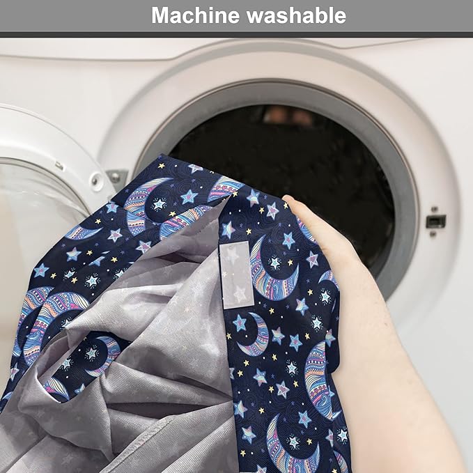 Lunarable Bohemian Stars Dog Crate Cover, Crescent Moon and Night Sky Elements Motif Curvy Background, Easy to Use Pet Kennel Cover for Cats & Medium Dogs, 30 Inch, Pink Blue